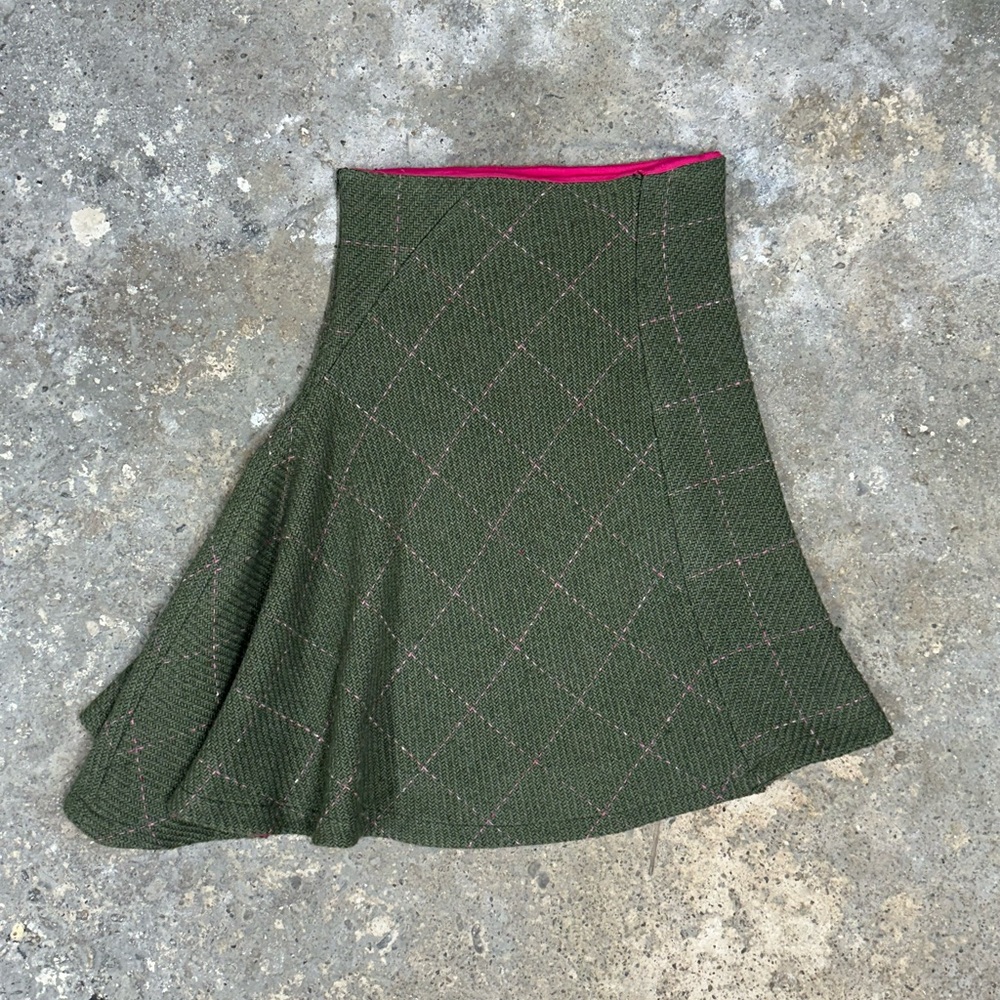 Diane von Furstenberg Green Plaid Asymmetrical Knit Skirt